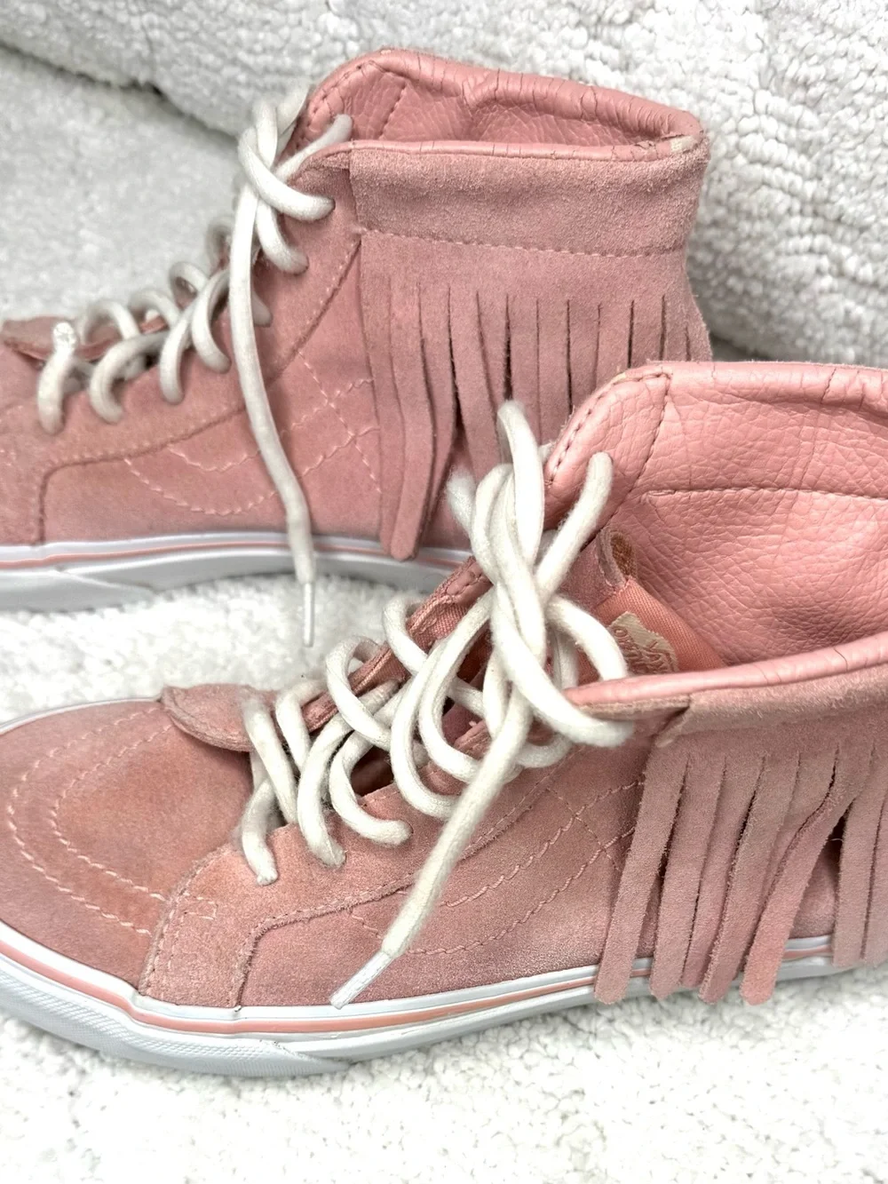 Vans Sk8-Hi Moc Fringe Pink Suede High Top Sneakers Kids Size 3